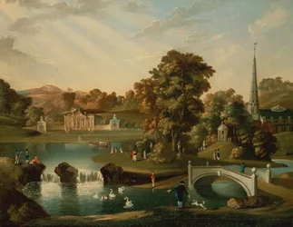 Vista de Duncombe Park en North Yorkshire desde el lago